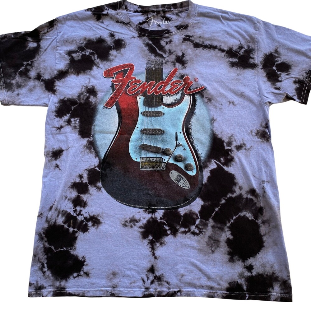 Fender Guitar Men's Tie Dye Graphic T-Shirt Size Medium‎ Cotton Music Tee Rock